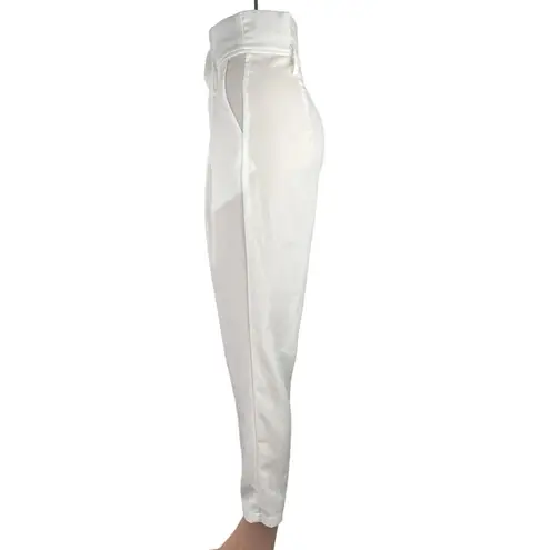 Venti6 White High Waist Paperbag Pleated Tapered Leg Crop Ankle Pants Size S