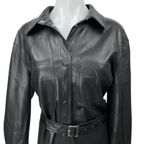 VERO MODA Women's Black Vegan Faux Leather Belted Button Up Trench Coat Jacket M