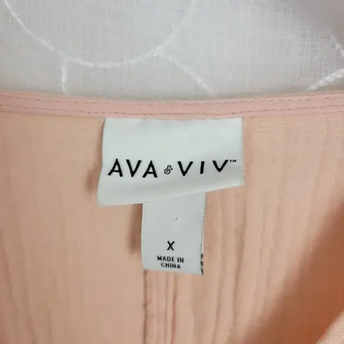 Ava & Viv  Womens Blouse Size X Peach Venus Neck String Knot Long Sleeve