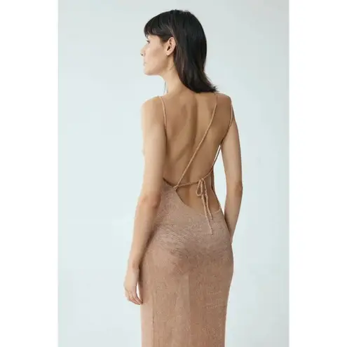 Third Form Heavy Metal Knit Slip Dress in Rose Gold 2 Womens Midi Semi Sheer Pink - Image 12