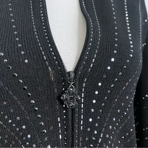 St. John Evening • Black Sparkley Women's Vintage Zip Up Sweater