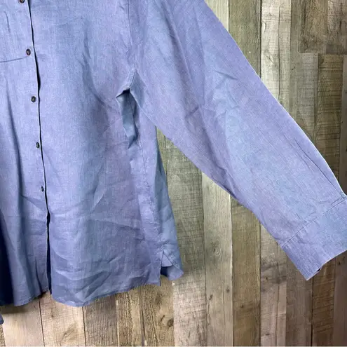 J. Jill Linen Blue XL Button Front Long Sleeve Button Cuff W/Collar Shirt