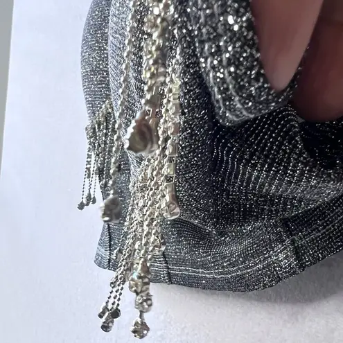 Love j Y2K Silver Glitter Bustier bra Crop tank diamond tassel top M Goth Punk Whimsy