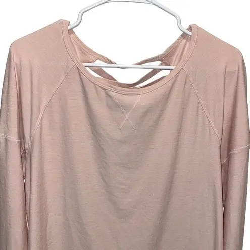 Apana Womens Crew Neck Yoga Hi-Lo Strappy Back Long Sleeve Top Pale Pink Medium