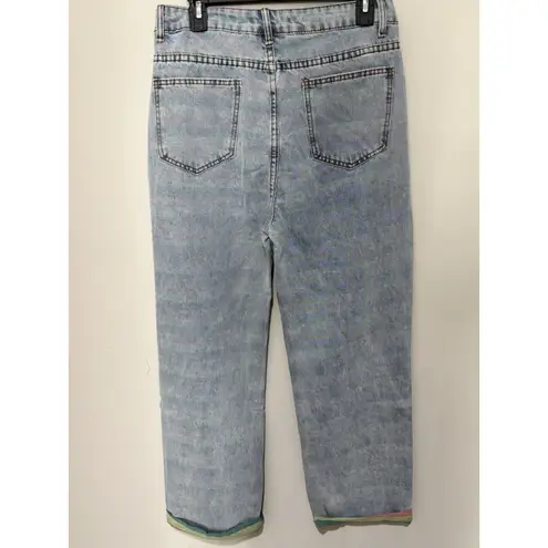 Shop Michella Women High Waisted Distressed Colorful Light Wash Denim Jeans Sz L Blue