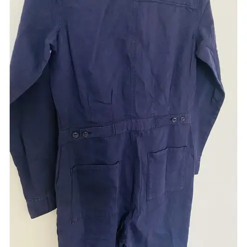 NWT Outerknown S.E.A. Long Sleeve Blue Linen Cotton Blend Utility Jumpsuit Sz S
