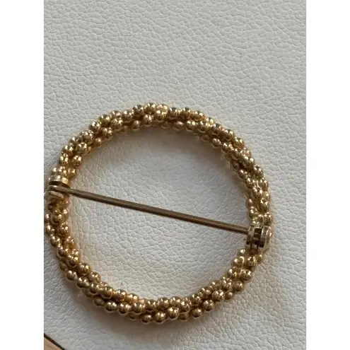 Vintage Gold Tone Leaf & Beaded Circle Brooch Set