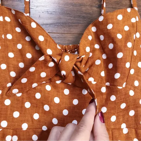 Faithfull the Brand • Fiscardo Polka Dot Midi Dress brown white linen Anthro