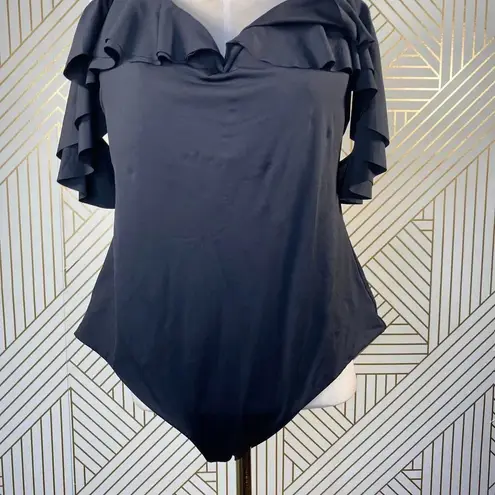 Becca Rebecca Virtue Black Flounce One Piece Swim