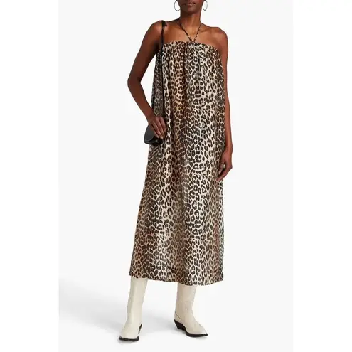 Ganni Sheer Voile Maxi Strap Dress leopard animal print size 34 US 2 XS