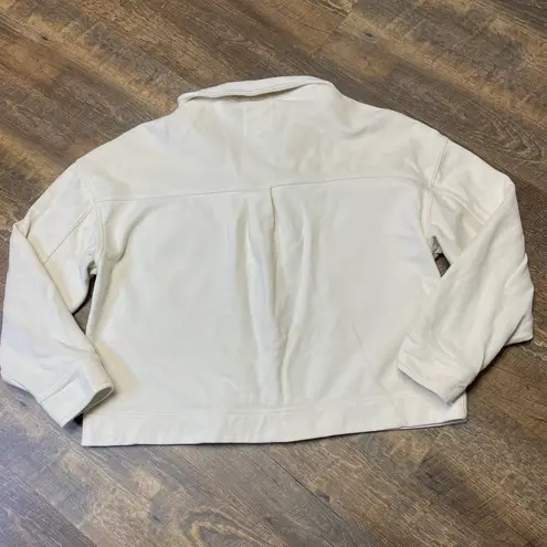 Aerie  Fleece Cropped Shacket Vanilla Ivory Women’s Large Oversized Snap Button - Image 13