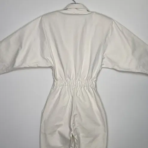 Vintage Venezia Sportswear White Denim Jumpsuit 80s Power Suit Cinched Waist XXS