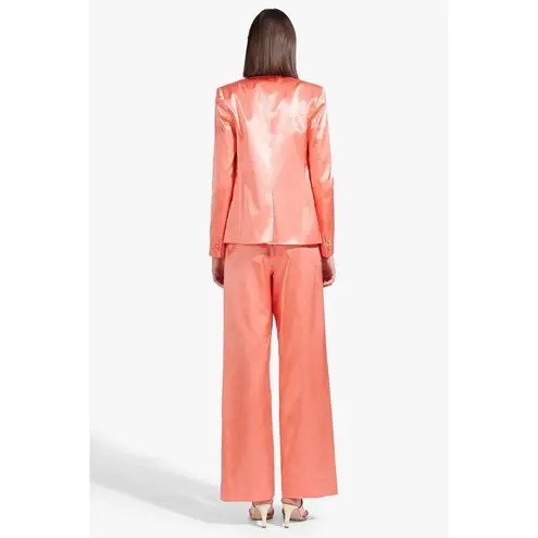 STAUD Bruco High Rise Pleated Wide Leg Trouser Pants Coral Sateen Womens 0