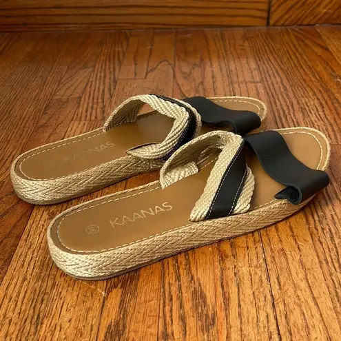 KAANAS Women's Malta Black Cream Double Strap Platform Slide Sandal Size 8