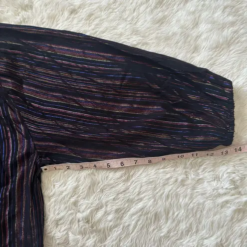 Apiece Apart Top Isla Blouse Multi Stripe Metallic Peasant Sleeves Black 2