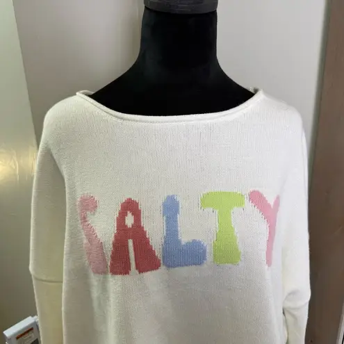 Moon & Madison Cropped Sweater Salty Bubble Letter Graphic Knit Long Sleeve XL White