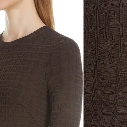 Givenchy 4G Monogram Knit Sheath Long Sleeve Dress in Chocolate Brown
