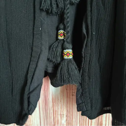 Rahi Cali Nomad Black Fringe Tassel Tie Front Blouse