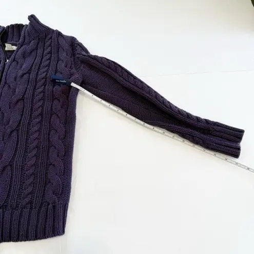 LL Bean Purple Double L Mixed Cable Full Zip Mock Neck Cotton Sweater SMALL