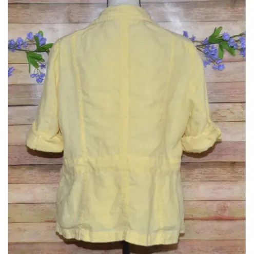 Chico's Butter Yellow Button Front Linen Jacket Size 3 XL 3/4 Roll Tab Sleeves
