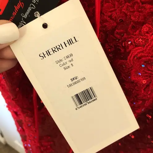 Sherri Hill NWT Red  High Slit Corset Back Sequin Dress Size 8 - Image 14