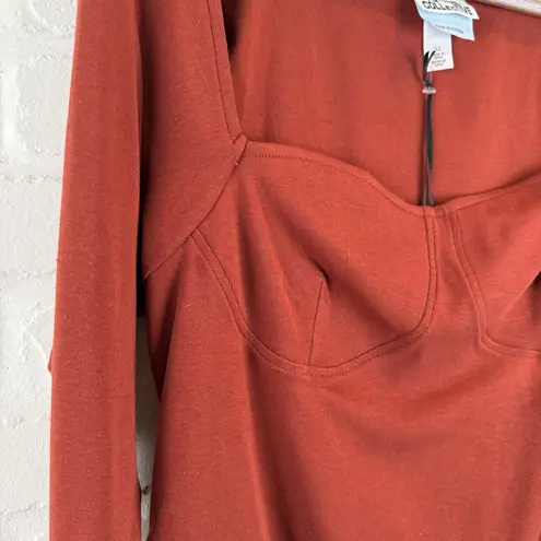 Future Collective Reese Blutstein Sweetheart Corset Top Long Sleeve Rust XL Brown