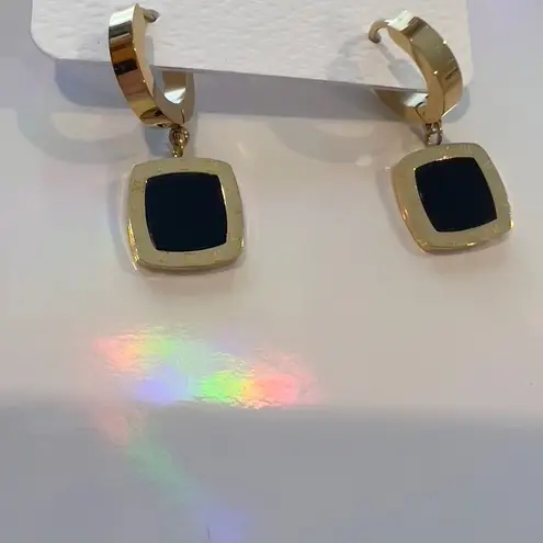 Fashion titanium steel roman numerals geometric square earrings Gold