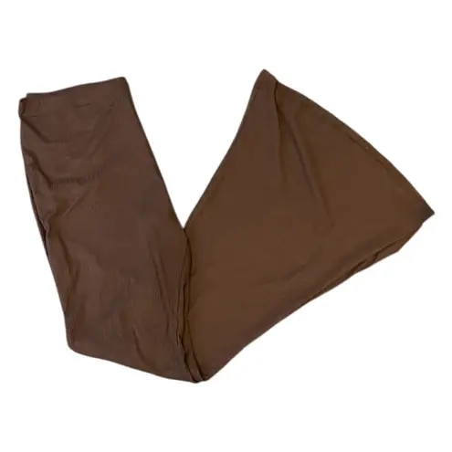 Just Polly Women's Medium Chocolate Brown High Waisted Flare Pants Wide Leg