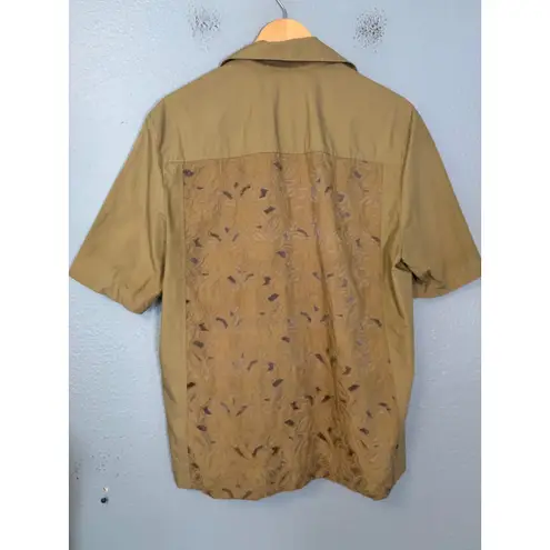 COS Women's Relaxed Fit Lace Panel Shirt Olive Green Organic Cotton Size 8