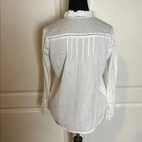 Quince WHITE RIBBED BUTTON FRONT BOHO ROMANTIC VICTORIAN LONG SLEEVE