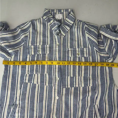Dreamers Heroes & Blue/White/Taupe Stripe Linen Blend Shirt Dress Sz M. #239