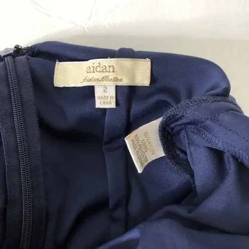 Aidan Mattox Womens Blue Lace Long Sleeve Sheath Cocktail Dress Sz 2 Deep V Back