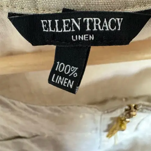 Ellen Tracy Women's L Linen Gold Foil Short Sleeve Blouse Casual Top