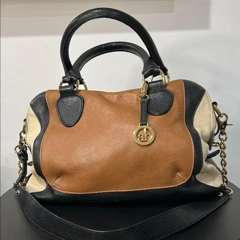 Audrey Brooke Brown and Black Satchel with Gold Accents