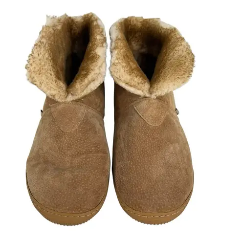 Lamo Women's 9 Suede Bootie Slippers Chestnut Shearling Sherpa Ankle Cozy Warm Brown