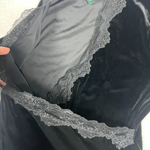 Lauren Ralph Lauren Womens Black Velvet Velour Top XL Lace Trim Whimsigoth Vamp