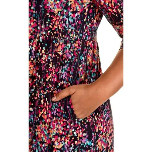 Ulla Popken Raining Empire Waist Cotton Pocket‎ Jersey Dress sz 12 NWT $70 Black