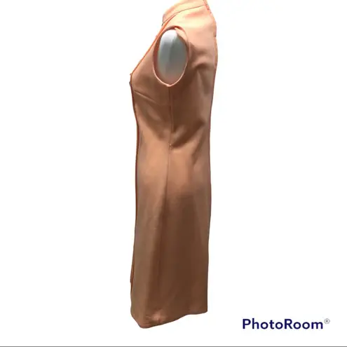 Vintage Mod Peach sleeveless mock turtleneck pleated sheath wiggle dress Orange