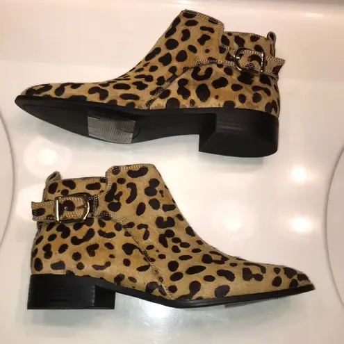 Steven By Steve Madden  Women’s Cavi Calf Hair Leopard Print Heeled Ankle Booties