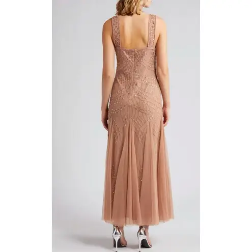 Pissarro Nights Beaded Gown with Long Sleeve No Jacket Size 2 Cocktail Formal Tan