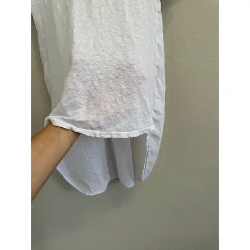 STARK X White Linen Tunic Top High Low Hem Short Sleeve XS/S Casual Womens