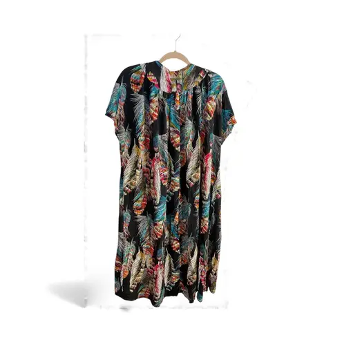 Umgee USA Feather Print Duster Kimono Cardigan Black Multi Color Size Medium