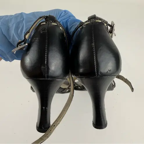 Vintage Fioni Black and Cream Floral Heels Size 8