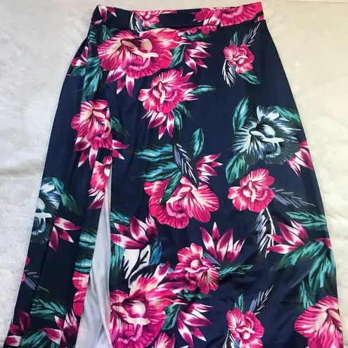 Unbranded Floral High Slit Maxi Skirt Women's Size XL Swim Cover Blue Pink Green