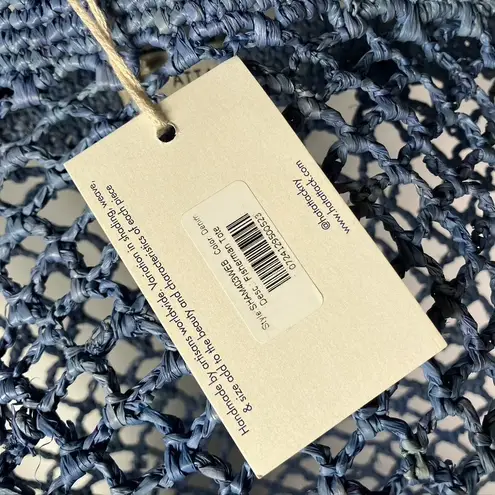 Hat Attack Denim Blue Raffia Fisherman Net Tote Bag Handmade Beach Casual New Blue