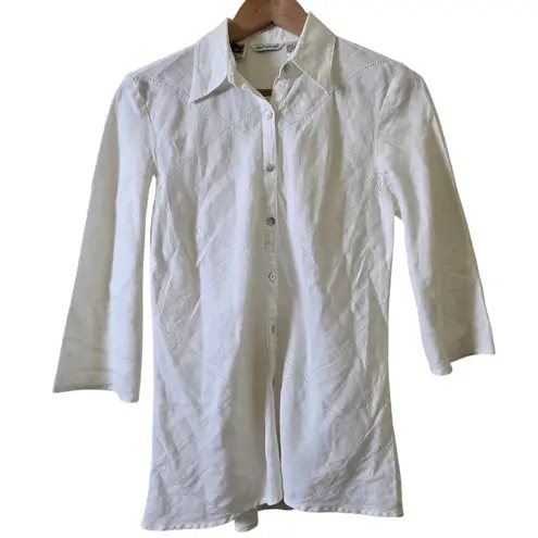Richard Malcolm White Long Sleeve Bottom Up 100% Irish Linen Shirt Small