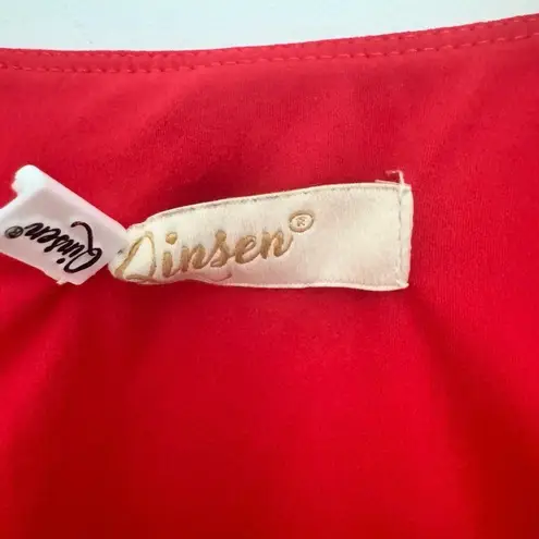 Qinsen Red Square Neck Short Sleeve Bodysuit Size M