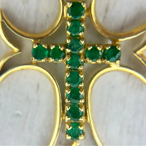 Solid 18K, genuine emeralds cross pendant Gold