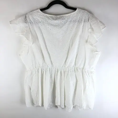 Bloomchic Solid Ruffles Scalloped Trim Laser Cut Blouse White 18-20