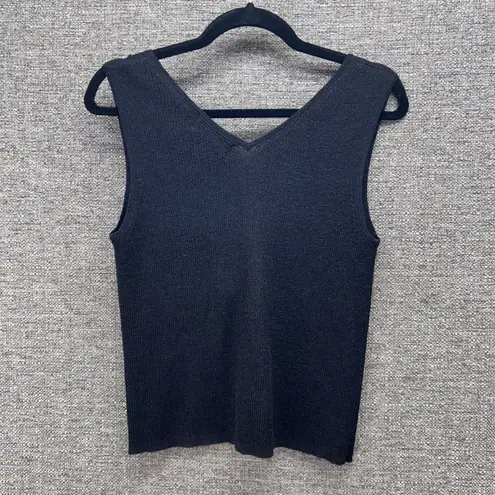 August Silk Womens Cami Top Size L Black Knit Metallic Thread Sleeveless V Neck